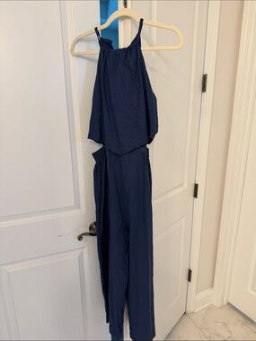 Kids Zara long linen blend Navy Halter Jumpsuit